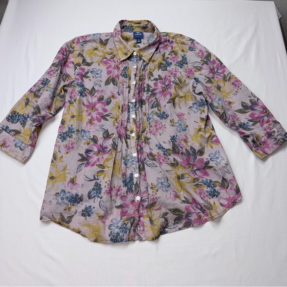 Izod 1937 Pink Floral Blouse with Yellow & Blue Accents - Picture 3 of 8